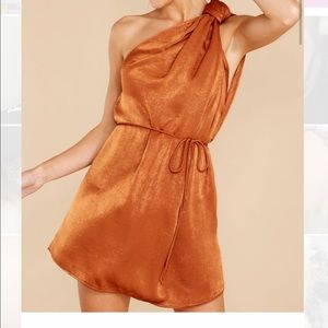 Burnt orange one shoulder mini dress. NWT.